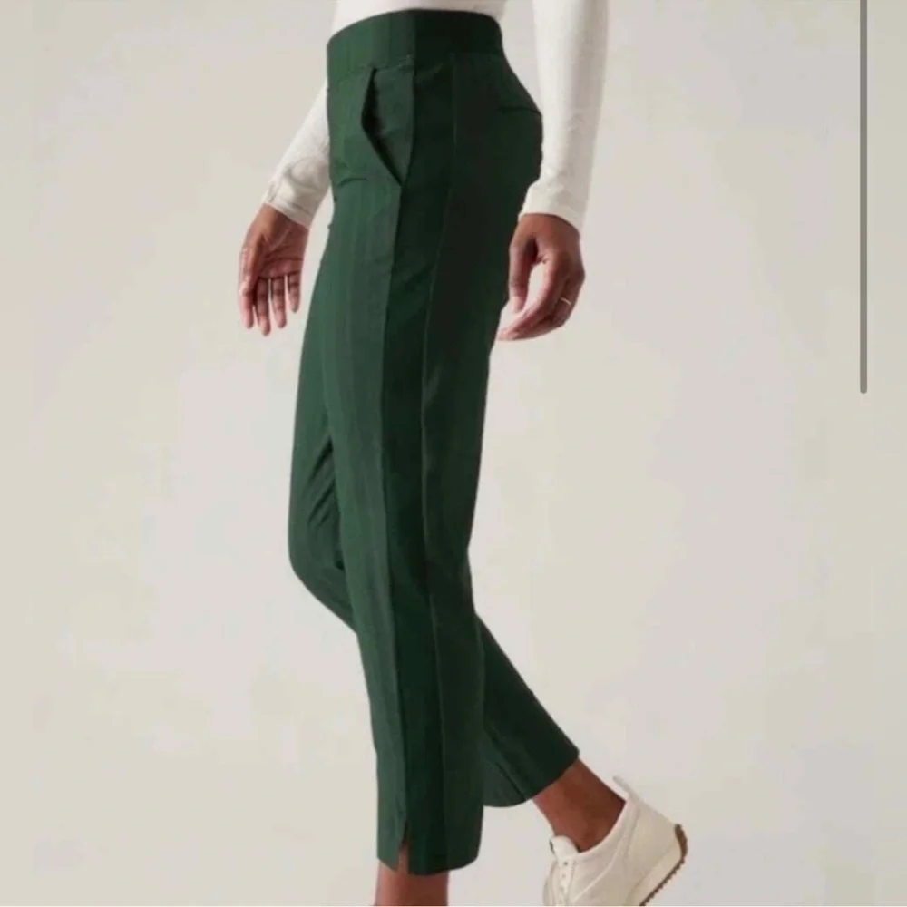 Athleta Brooklyn Ankle Pant Emerald Green Stripe Size 2 Petite Travel Work - Picture 2 of 16